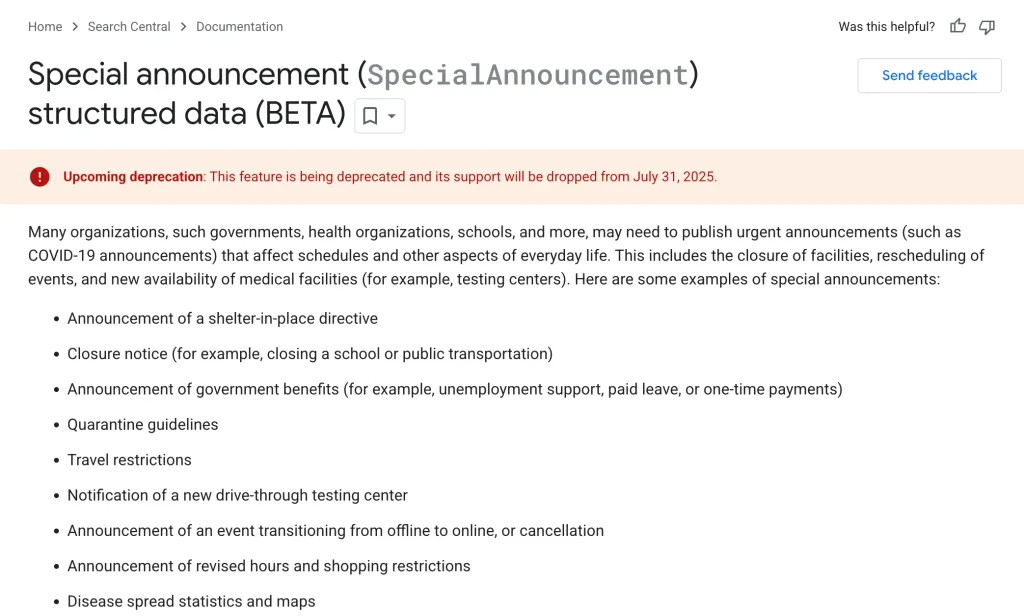 Google Simplifica Resultados de Pesquisa e Remove Suporte a Sete Tipos de Dados Estruturados 1 special announcement sd deprecation