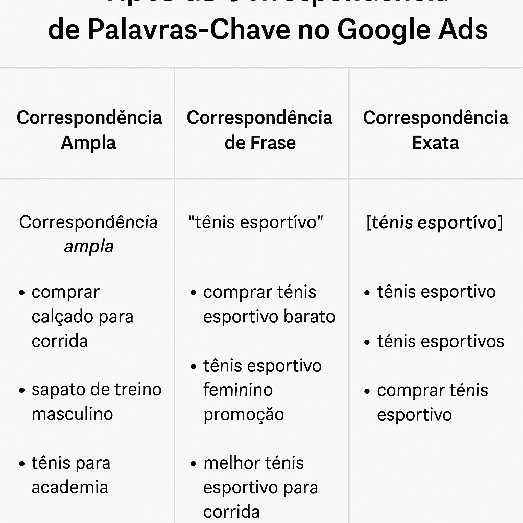 Tipos de Correspondência de Palavras-Chave no Google Ads: Guia Completo para Anunciantes 1 Tipos de Correspondência